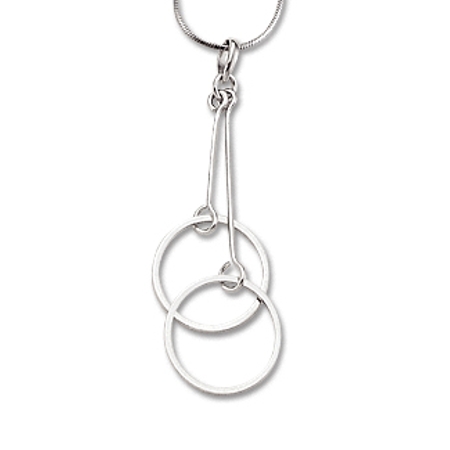 Double Circle Dangle Pendant Sterling w/chain - Click Image to Close